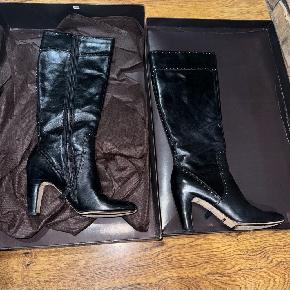 Nike Air Cole Haan Tall Black Studded Leather Heel Boots MICA Style Sz 9
